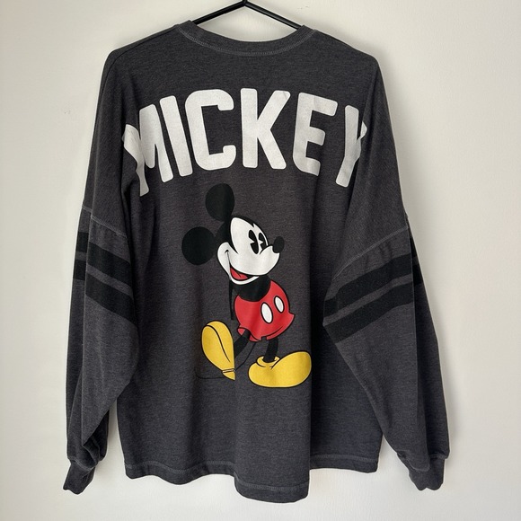 Disney Tops - Disney Spirit Jersey Shirt Large Oversized Black Striped Mickey Mouse Spellout